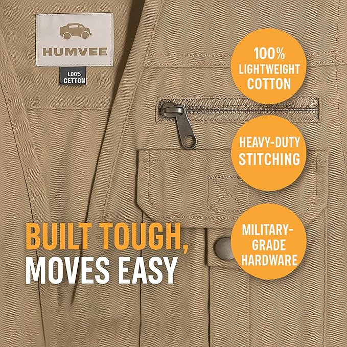 Humvee Utility Vest with 21 Pockets -Travel, Safari, Hunting, Camping, 100% Cotton, Tactical Jacket for Men & Women