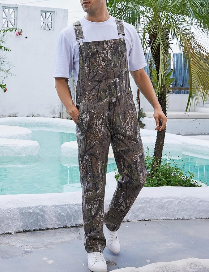Camo Bibs Overalls for Men Adjustable Straps Work Utility Coveralls Camouflage Jumpsuit