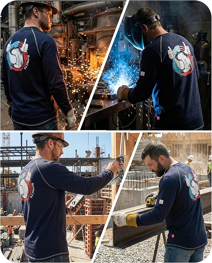 BOCOMAL FR Shirts Heather Series 6oz Flame Resistant T Shirt NFPA2112 CAT2 Fire Retardant Crew Work Shirt