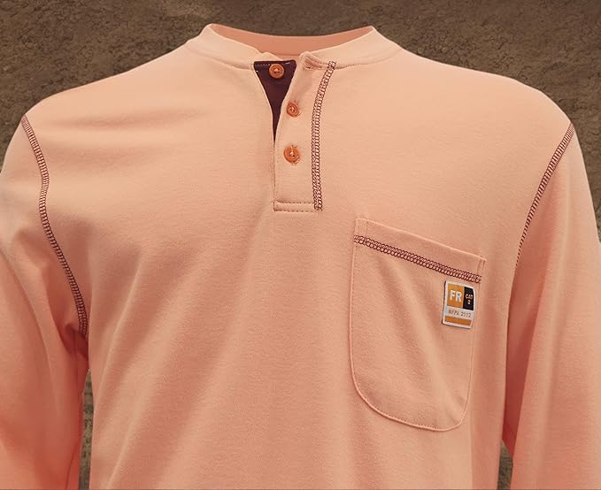KONRECO FR Shirts for Men Long Sleeve 7oz Cotton Flame Resistant/Fire Retardant CAT2 Henley Shirt