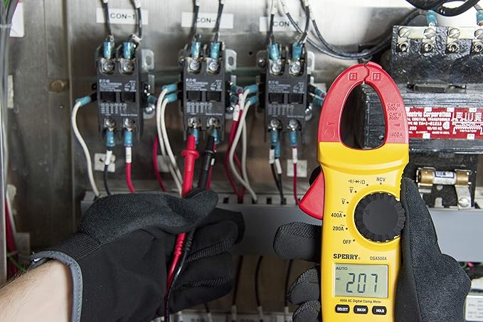 Gardner Bender Sperry Instruments DSA500A Digital Snap-Around Clamp Meter, 5 Function, 9 Range, 400-600V AC/DC, with Case, Measures Outlet & Panel Voltage, Yellow