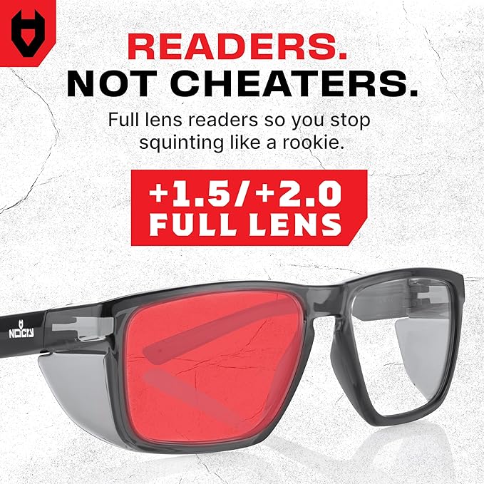 NoCry ANSI Z87.1 Safety Glasses with Readers 2.0 with Anti Fog Coating — Full Lens Safety Reading Glasses for Men & Women — Protective Eyewear with Side Shields and 100% UV Protection