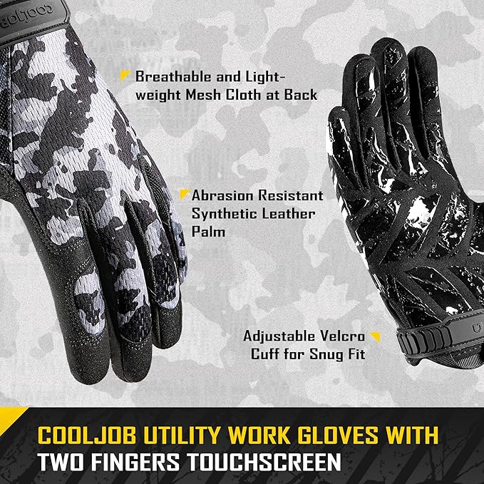 COOLJOB Mechanic Safety Work Gloves, Enhanced Anti-Slip Grip Tactical Gloves, Touchscreen, Breathable, Ultra-Soft, S-XL