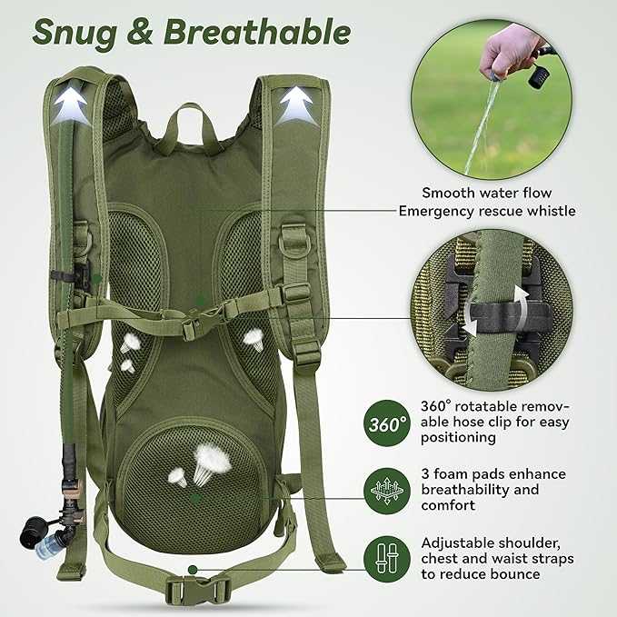 MARCHWAY Tactical Molle Hydration Pack Backpack with 3L TPU Water Bladder, Military Daypack for Cycling, Hiking, Running, Climbing, Hunting, Biking