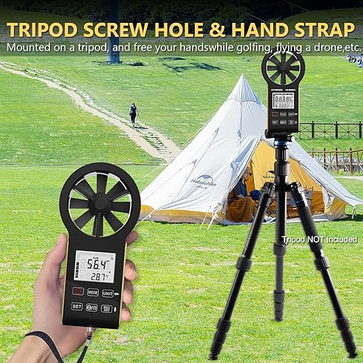 Handheld Anemometer CFM Meter, Rechargeable Digital Air Flow Wind Speed Gauge Meter CFM Measuring Device for HVAC Outdoor Sailing