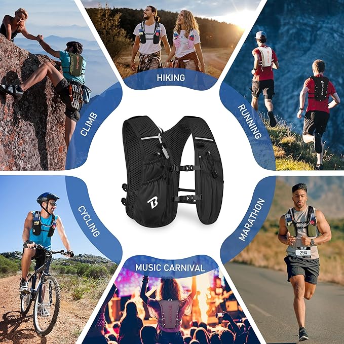 Running Vest Hydration Backpack for Men Women, 5L Lightweight Running Backpack Hydration Pack for Marathon, Trail, Cycling, Hiking, Jogging