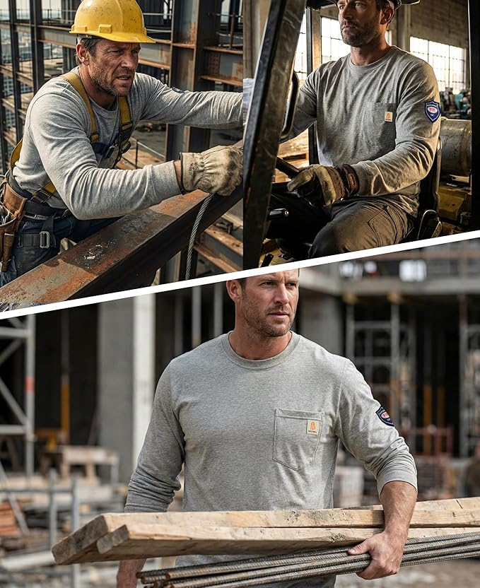 BOCOMAL FR Shirts Lightweight Classic Crew Long Sleeve Fire Resistant Shirt CAT2