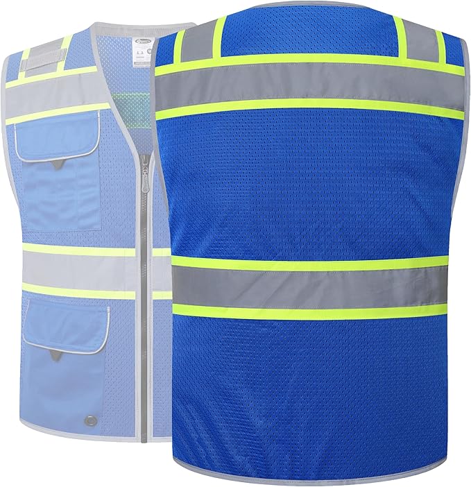 JKSafety Hi-Vis Unisex Surveyor Safety Vest Heavy Duty PPE Inner Pockets ANSI/ISEA Compliant
