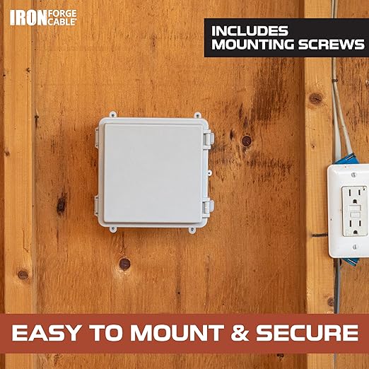 Iron Forge Cable Waterproof Junction Box - Outdoor Enclosure with Accessories, Weatherproof Hinged Light Gray Panel Cover, IP65 6"x 6"x 3.6"Inch