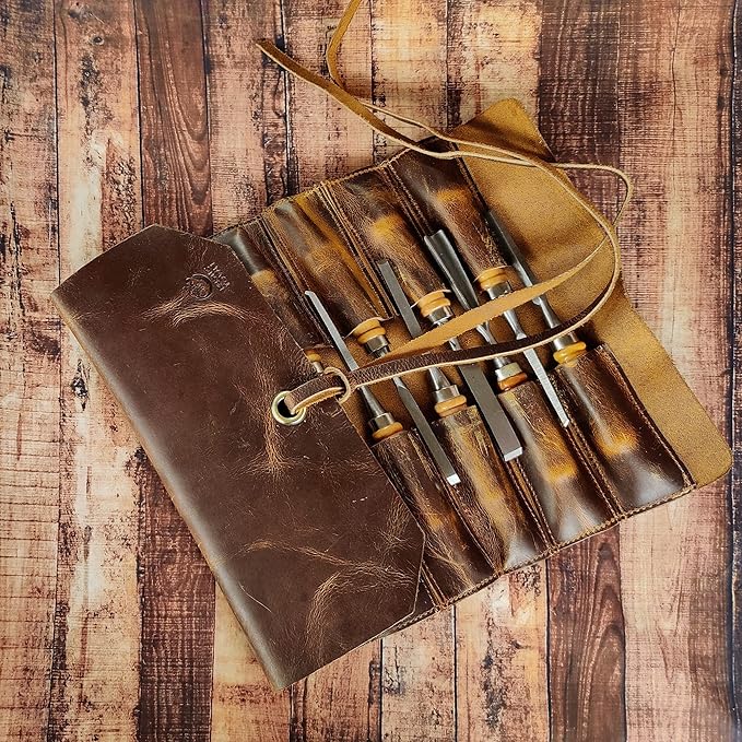 Leather Tool Roll Up Pouch - Leather Tool Wrench Roll/Chisel Bag by Rustic Town