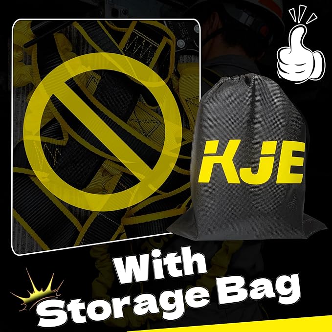 KJE Safety Harness Fall Protection Kit - Construction Roof Full Body Harness With 6FT Shock Absorbing Lanyard & Snap Hook, ANSI/OSHA