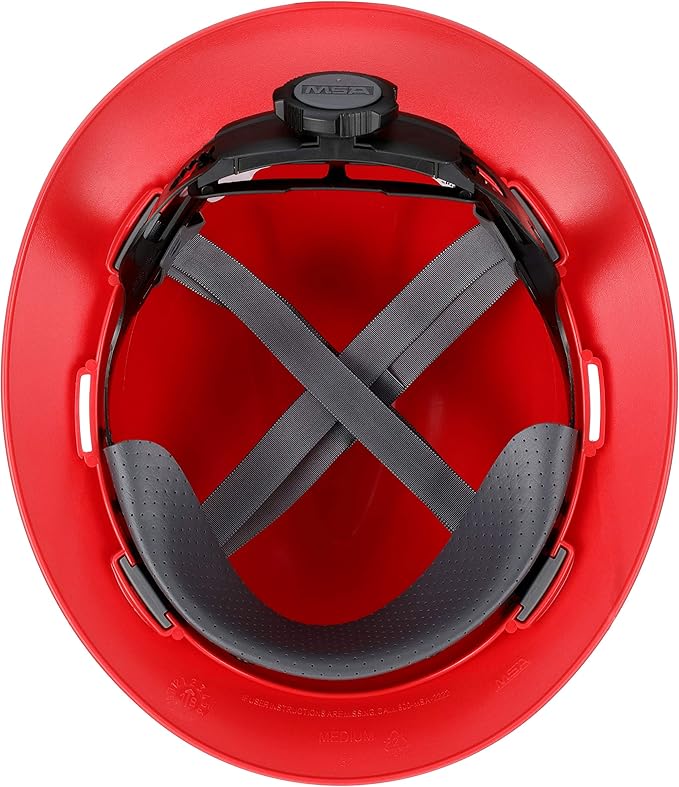 MSA V-Gard Full-Brim Hard Hat with Suspension - Polyethylene Shell, Superior Impact Protection and Self Adjusting Crown Straps - Standard Size Hard Hat