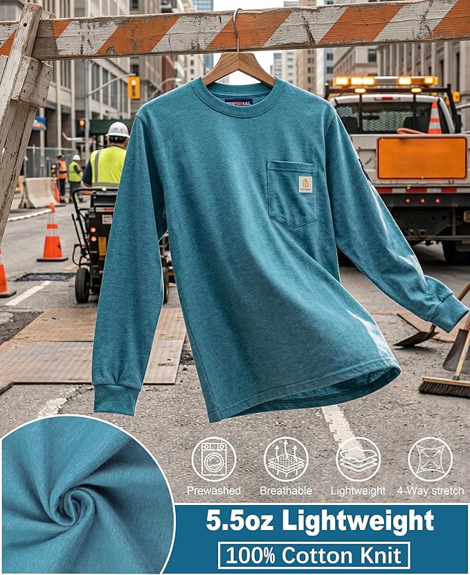 BOCOMAL FR Shirts Lightweight Classic Crew Long Sleeve Fire Resistant Shirt CAT2