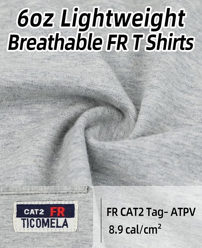 TICOMELA FR Shirts for Men 6oz Flame Retardant Mesh Breathable T-Shirt NFPA2112 Fire Retardant Henley Shirts