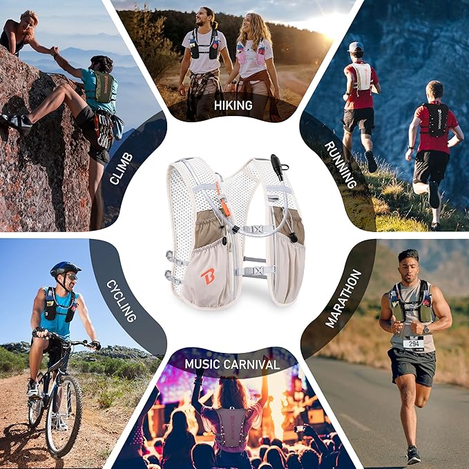 Running Vest Hydration Backpack for Men Women, 5L Lightweight Running Backpack Hydration Pack for Marathon, Trail, Cycling, Hiking, Jogging