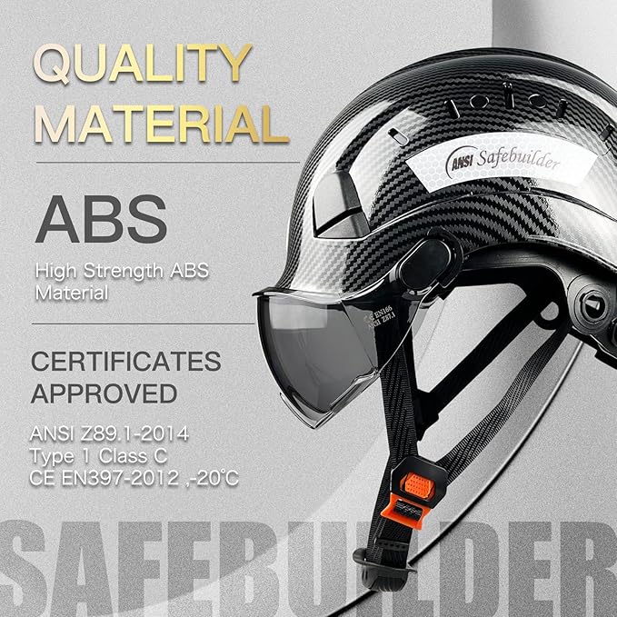 Construction Safety Helmet with Visor ABS Hard Hat Adjustable Ventilation Hardhats Industrial Work Head Protection for Men Certified ANSI/ISEA Z89.1