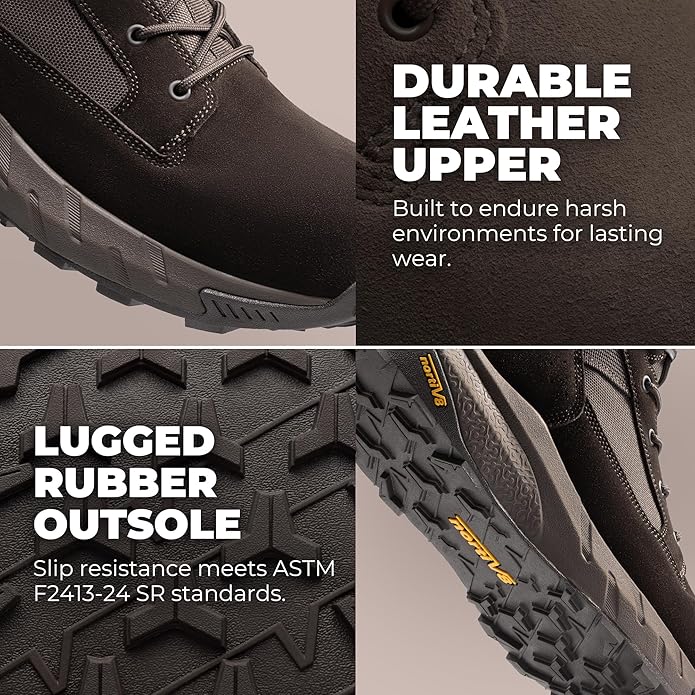NORTIV 8 Men's 8" Composite Toe Work Boots, Lightweight Side Zipper ASTM F2412-24 & ASTM F2913-24 Safety Military Boots for All-Day Comfort, Peakforce-Nano