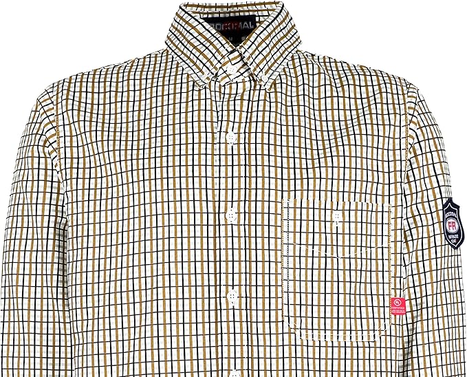 BOCOMAL FR Shirts for Men Printed Plaid Flame Resistant Clothing 6.5oz Cotton Button Up Welding Shirts NFPA2112 CAT2