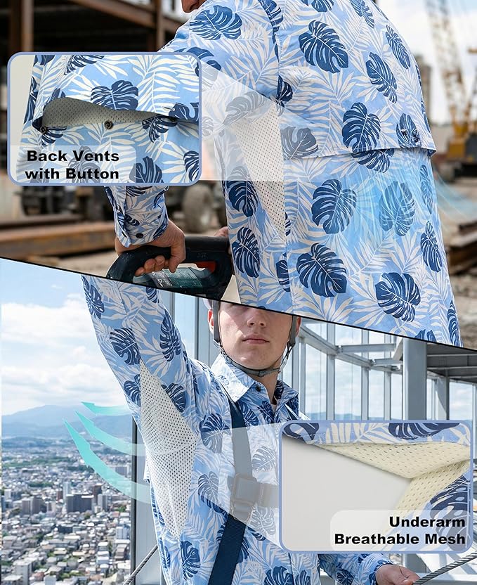 BOCOMAL FR Shirt for Summer Lightweight Vented Mesh Back and Underarm Breathable Flame Resistant Welding Button Down Shirts