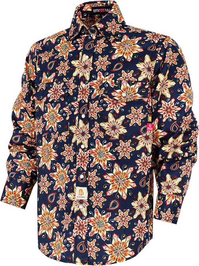 BOCOMAL FR Shirts for Men Printed Plaid Flame Resistant NFPA2112/CAT2 6.5oz Lightweight Fire Retardant Shirt
