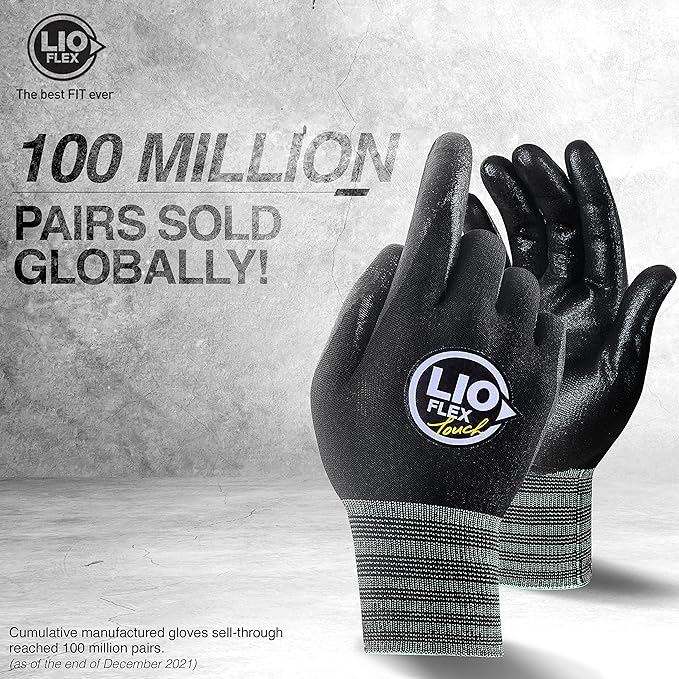 Safety Work Gloves with Touchscreen Fingers, 3 Pairs Thin & Lightweight Working Gloves, Ideal for Warehouse Workers, Delivery Drivers, Nitrile Foam Coated Grip Gloves for Women and Men (Black, L)