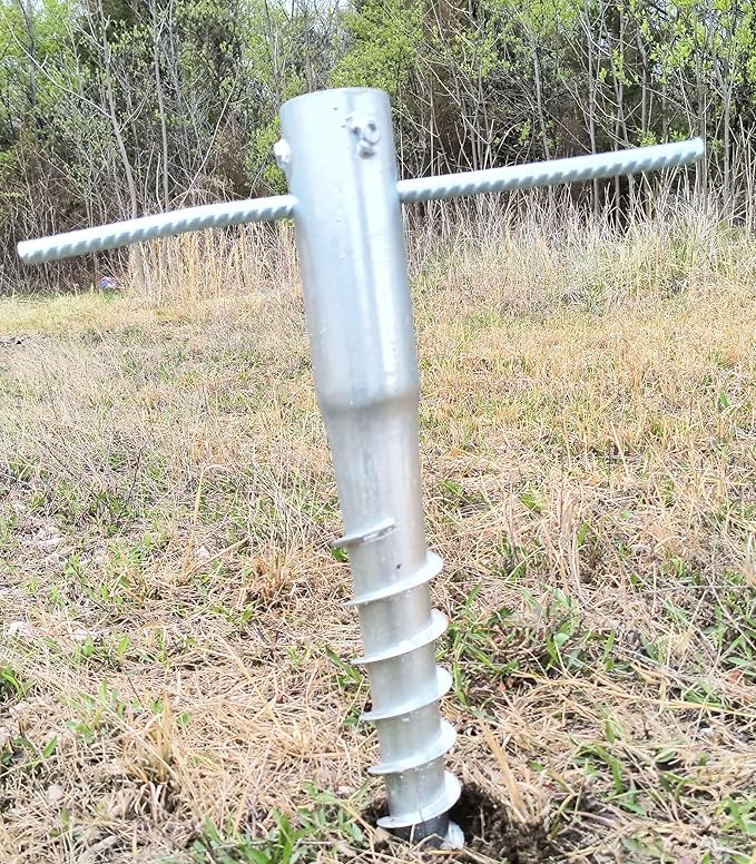 Ashman Round Posts (8 Pack), Outdoor No Dig Ground Screw Anchor with Helical Spiral, 21 Inch Long - Fits Post & Flag Pole Base Ground Mount Screw