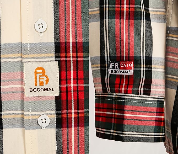 BOCOMAL FR Shirts Plaid 4.5oz Lightweight for Summer Flame Resistant Men's Fire Retardant Shirt-CAT1