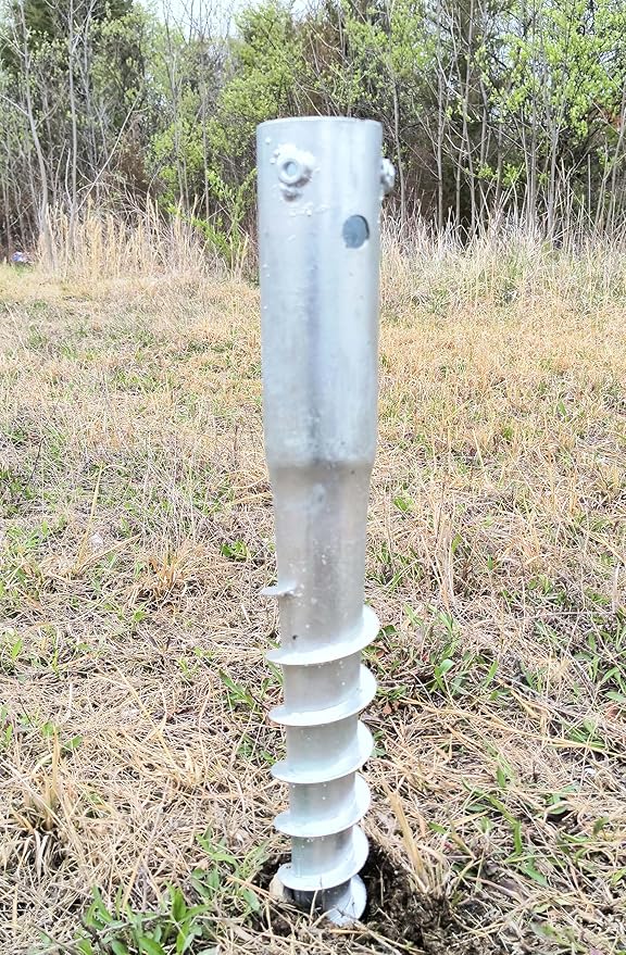 Ashman Round Posts (1 Pack), Outdoor No Dig Ground Anchor with Helical Spiral, 21" Long - Fits Flag Pole Base Ground Mount Screw