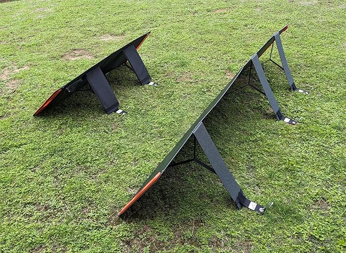 Solar Stakes - Anchor Portable Solar Panels with Seamless Add-on, Heavy Duty Strap with Hook/Loop and Elastic, 7" Aluminum Stake, Prevents Wind Tipping (Quad Kickstand Portable Solar Panel)