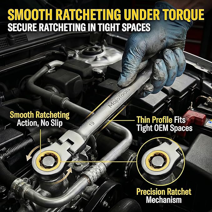 Ratchet Wrench Set, 16-Piece Flex-Head Ratcheting Combination Wrench Set, Metric Wrench Set 6–24 mm, 72-Teeth Cr-V, Nickel-Plated with Wrench Organizer Roll Bag