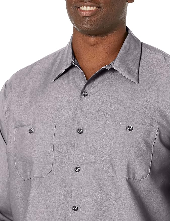 Red Kap Men's Long Sleeve Industrial Work Shirt | Moisture Wicking Button Up, Wrinkle Resistance Fights Fading & Stains