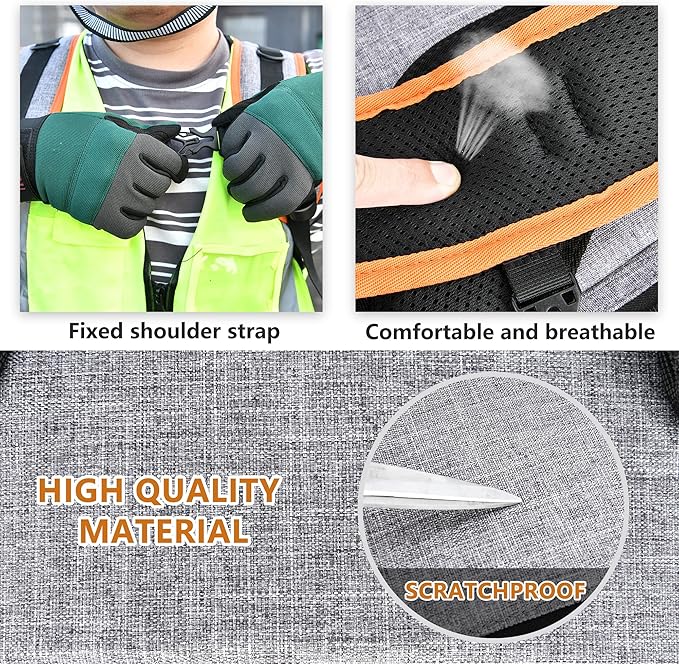 Tool Bag Backpack, 75 Pockets & Loops Heavy Duty Tools Organizer Bags/HVAC Tool Carrier for Eelectrician/Construction Work with Molded Base and Combination Lock, Large, Grey