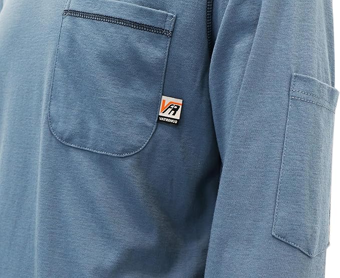 VATRENUS FR Shirts Crewneck 5.5oz Lightweight Flame Resistant 100% Cotton Men's Pre-Washed Fire Retardant Workwear