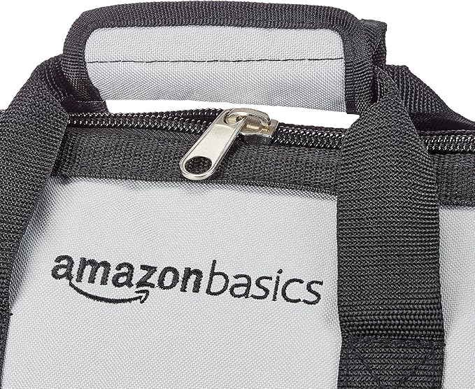 Amazon Basics Durable Wear-Resistant Tool Storage Bag with Adjustable Shoulder Strap,Portable Tool Organizer,16 in,Black & Grey,(Pack of 8)