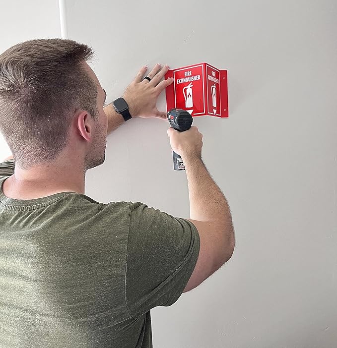 3D Fire Extinguisher Sign 2-Pack | Projecting Wall Mount Fire Safety Sign, 6" x 8" x 4"