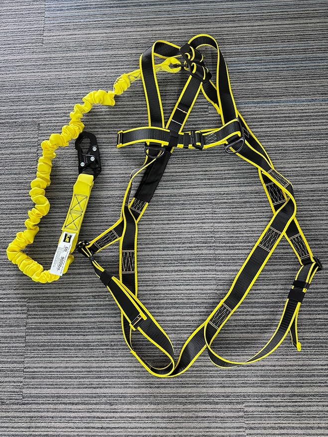 KJE Safety Harness Fall Protection Kit - Construction Roof Full Body Harness With 6FT Shock Absorbing Lanyard & Snap Hook, ANSI/OSHA