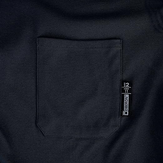 Oberon FR Arc Rated Safety Shirt For Men - Flame Resistant Cotton T-shirt - 11 Cal - Chest Pocket - Navy Blue, Gray