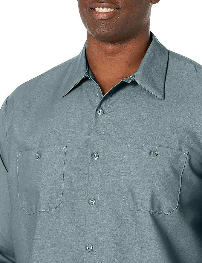 Red Kap Men's Long Sleeve Industrial Work Shirt | Moisture Wicking Button Up, Wrinkle Resistance Fights Fading & Stains