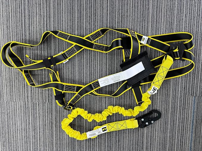 KJE Safety Harness Fall Protection Kit - Construction Roof Full Body Harness With 6FT Shock Absorbing Lanyard & Snap Hook, ANSI/OSHA