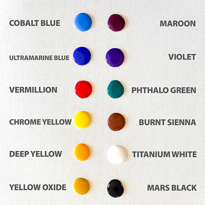 milo Acrylic Paint Set of 12 Colors | 8 oz Bottles | Student Primary Colors Acrylics Painting Pack | Made in the USA | Non-Toxic Arts & Crafts Paints for Artists & Hobby Painters