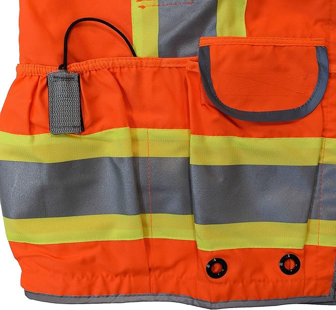 Radians SV55 Class 2 Heavy Woven Two Tone Engineer Vest With Padded Neck To Support Extra Weight In Cargo Pockets, Orange, 3X-Large