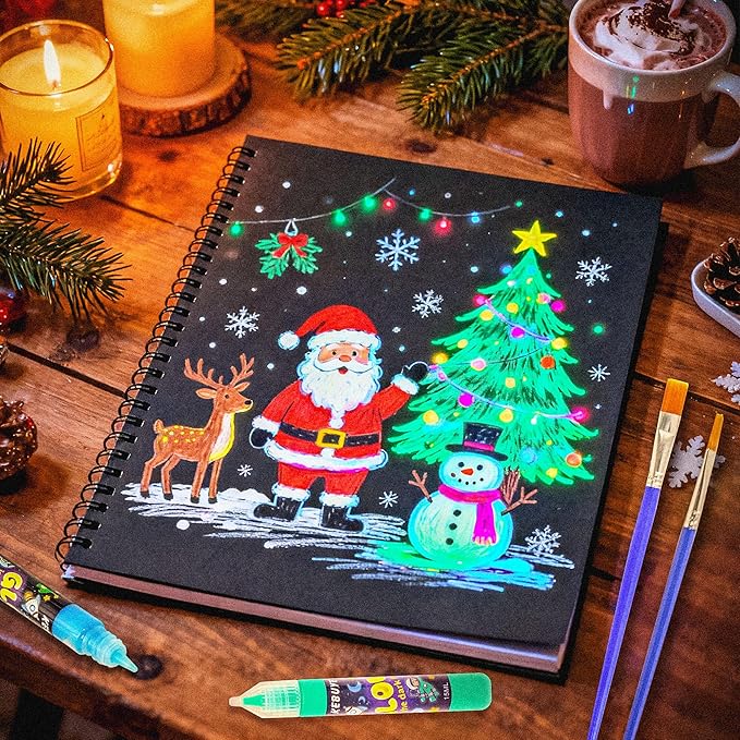 Glow in the Dark Acrylic Paint - Set of 12 Colors, Uv Reactive Blacklight Paints for Painting Outdoor and Indoor Decoration - Fluorescent Paint Kit for Canvas Art Supplies for Easter Chrismas Painting