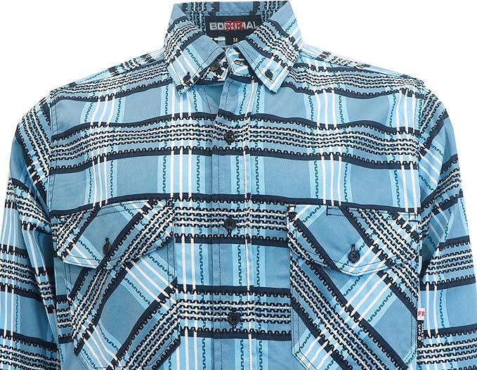 BOCOMAL FR Shirts for Men Printed Plaid Flame Resistant NFPA2112/CAT2 6.5oz Lightweight Fire Retardant Shirt