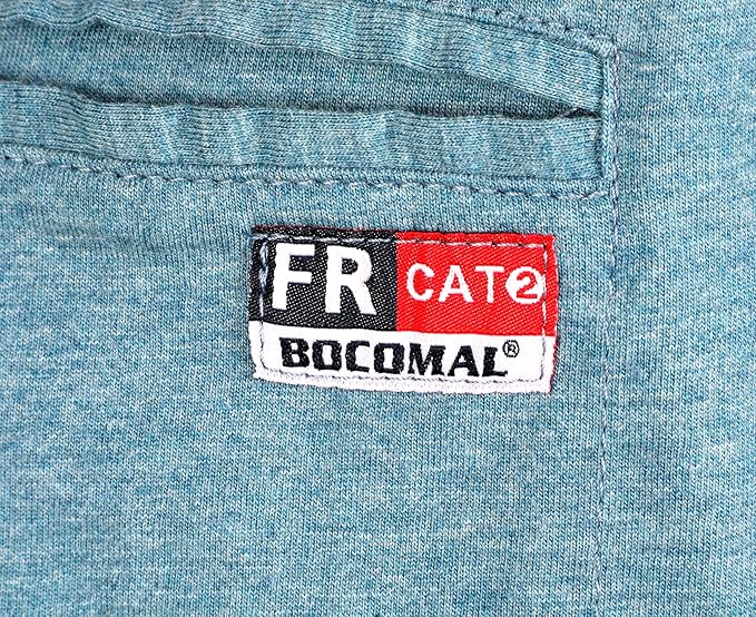 BOCOMAL FR Shirts for Summer Breathable Vented Design 6oz Heather Jersey Flame Resistant Long Sleeve Crew T Shirt