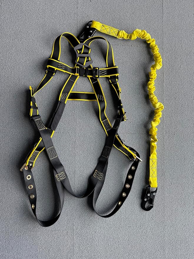 KJE Safety Harness Fall Protection Kit - Construction Roof Full Body Harness w/Detachable 6FT Shock Absorbing Lanyard & Snap Hook, ANSI/OSHA