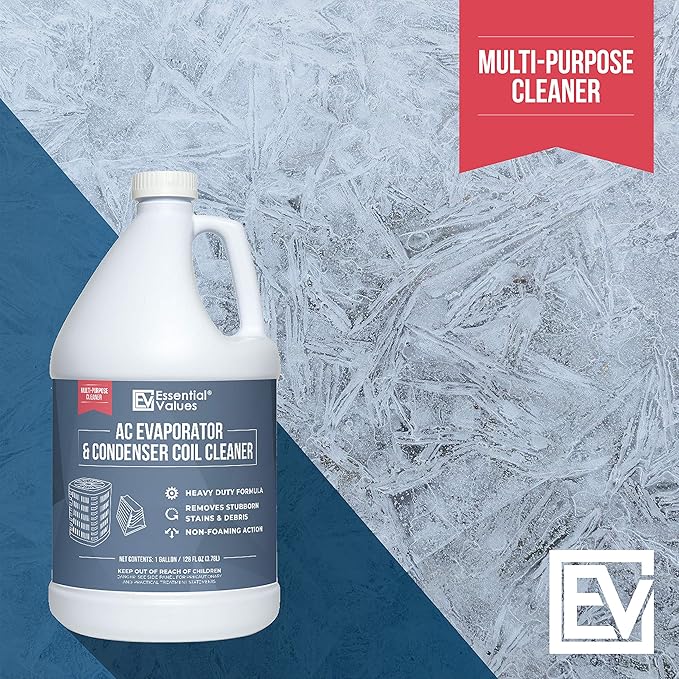 Essential Values Coil Cleaner for AC Unit (Gallon) | AC Coil Cleaner That is Non Foam Formula for Condenser Coils - Heavy Duty Professional Grade & For Commercial & Residential Air Conditioner