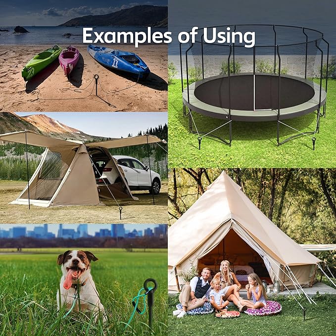 Ground Anchor Heavy Duty 18 inch - Earth Anchor Screw in Kit 4 Pack - Tie Down Swing Set Anchors - Auger Spiral Trampoline Stakes High Wind - Camping Carport Canopy Tent Stakes for Tree Shed Dog Sand