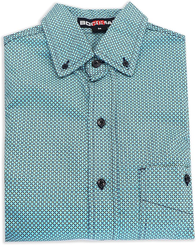 BOCOMAL FR Shirts for Men Printed Plaid Flame Resistant Clothing 6.5oz Cotton Button Up Welding Shirts NFPA2112 CAT2