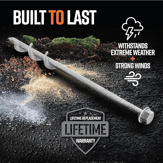 GROUNDGRABBA Screw in Tent Stake for Normal to Hard Ground | Premium Drill Driven Ground Anchor Earth Screws | 12X Pro I Stakes (1.5 Foot), 12X GroundGrabba Closed Hooks, 1X 5/8" Hex Socket Driver