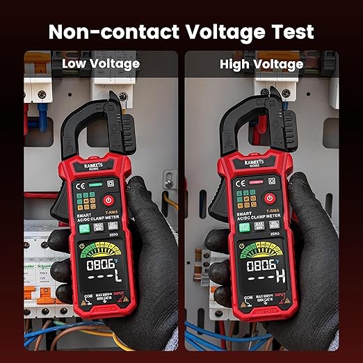 KAIWEETS Smart Digital Clamp Meter with D-Shaped Jaws, Clamp Multimeter with Inrush Current Function, Auto-ranging Amp Meter Built-in HD Color Screen, Measures AC/DC Current Voltage Temperature NCV